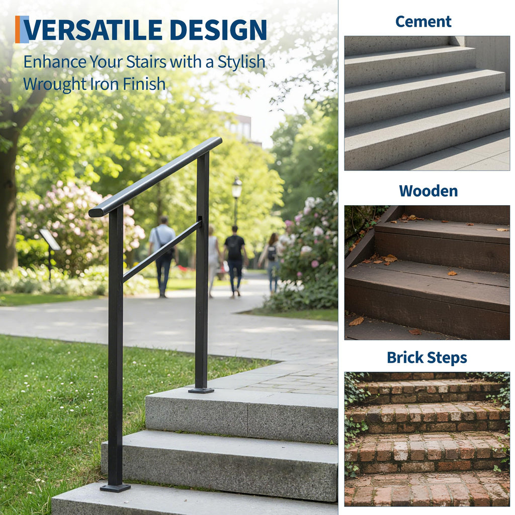 4 Step Black Aluminum Iron Outdoor Stair Handrail Kit X4273