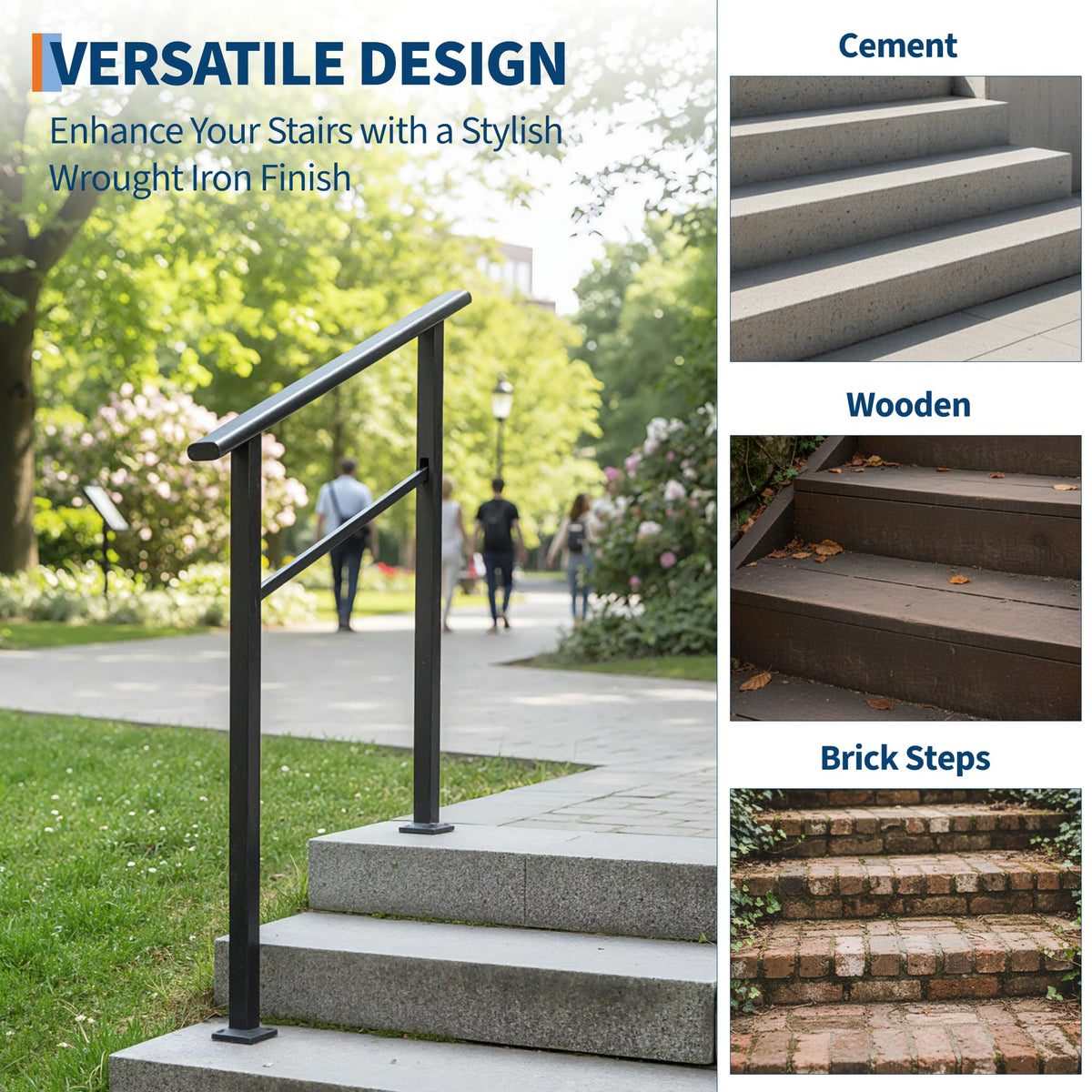 4 Step Black Aluminum Iron Outdoor Stair Handrail Kit X4273