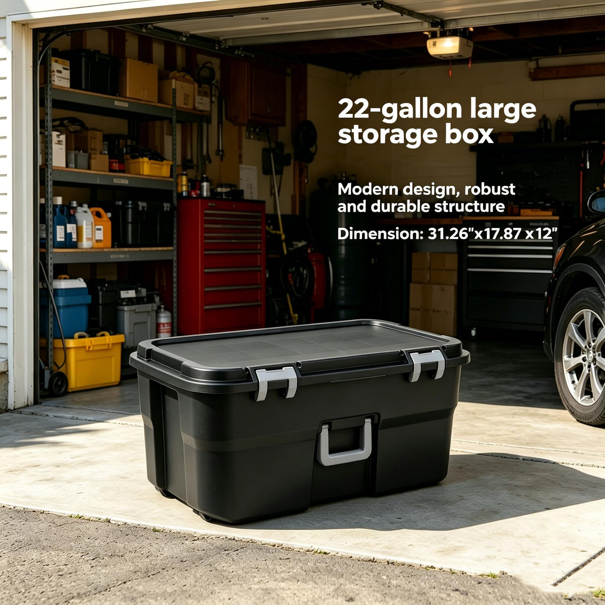 Black 22 Gal Wheeled Polypropylene Storage Trunk F2219