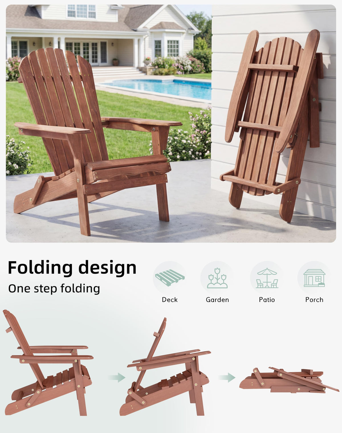 Wooden Folding Adirondack Chair Set of 2 I2784