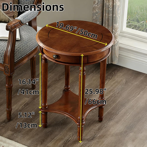 2-Tier Round Side Table with Drawer K484
