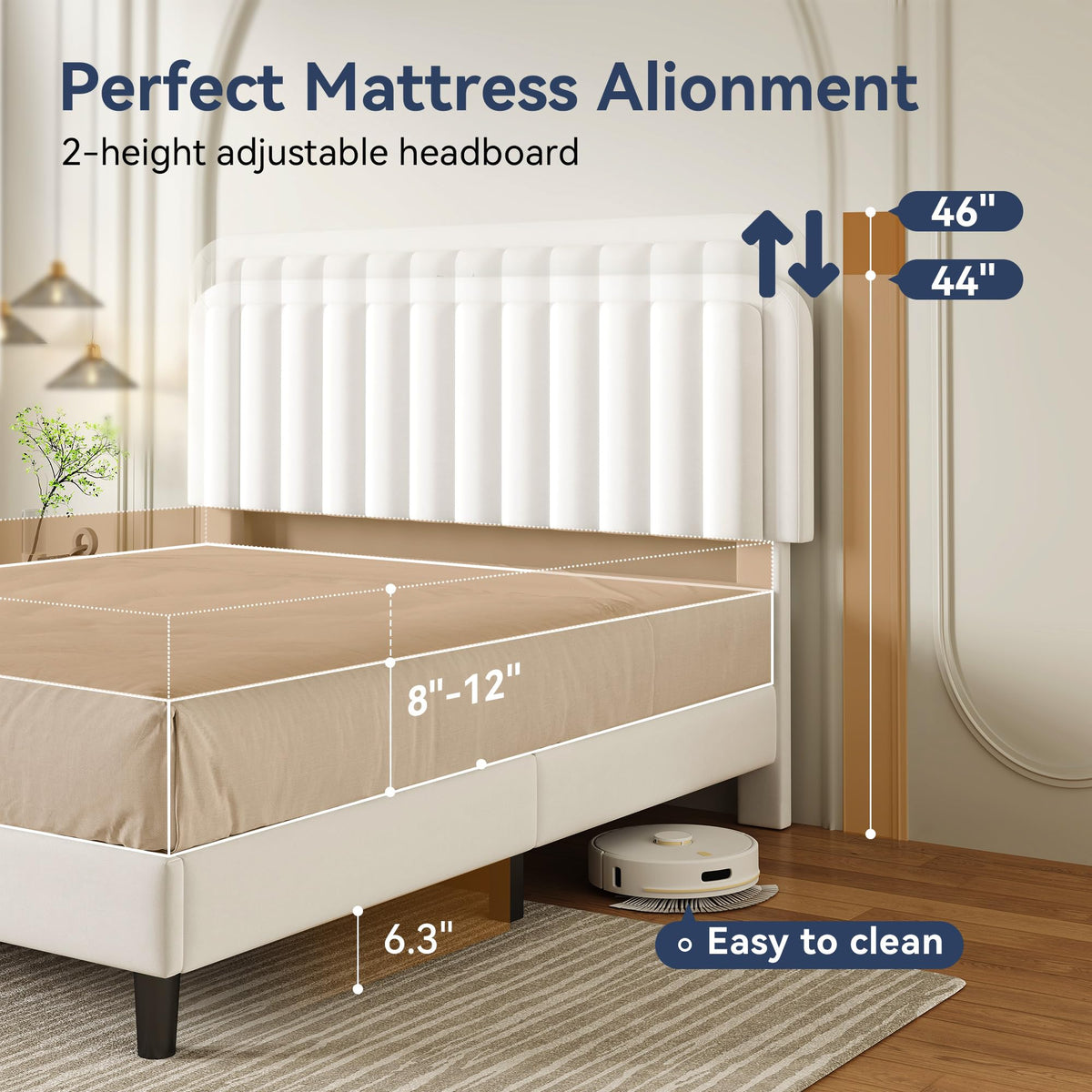 White Velvet Upholstered Full Size Platform Bed Frame with Charging Station O951