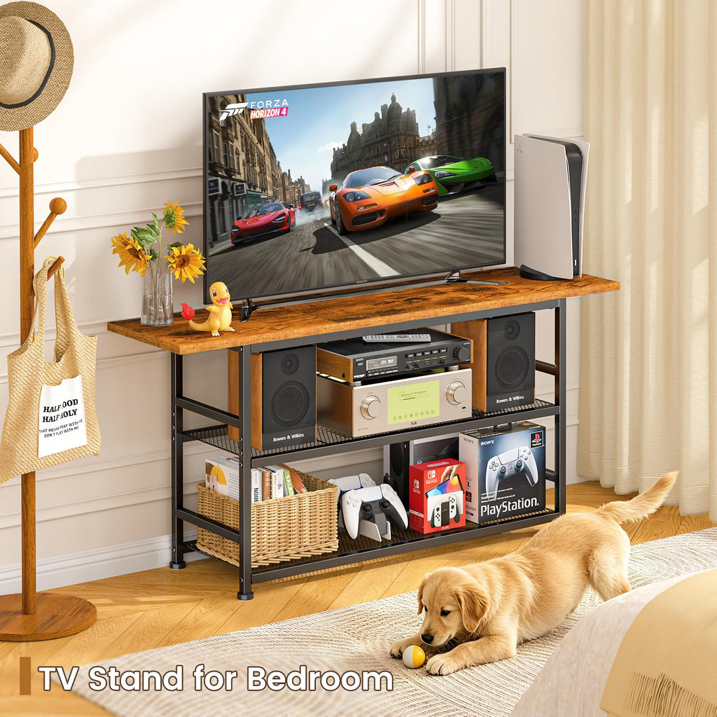 Rustic Brown TV Stand up to 55 Inch with 3 Tier Storage Shelves Z940