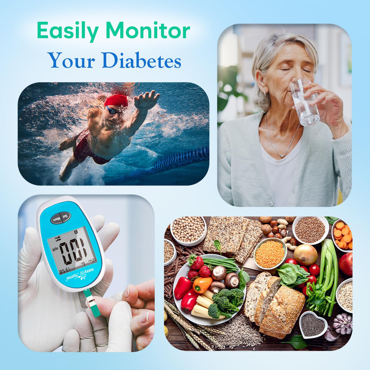 Wireless Glucose Monitor Kit, 100-Strip Blood Sugar Testing Kit Z5560