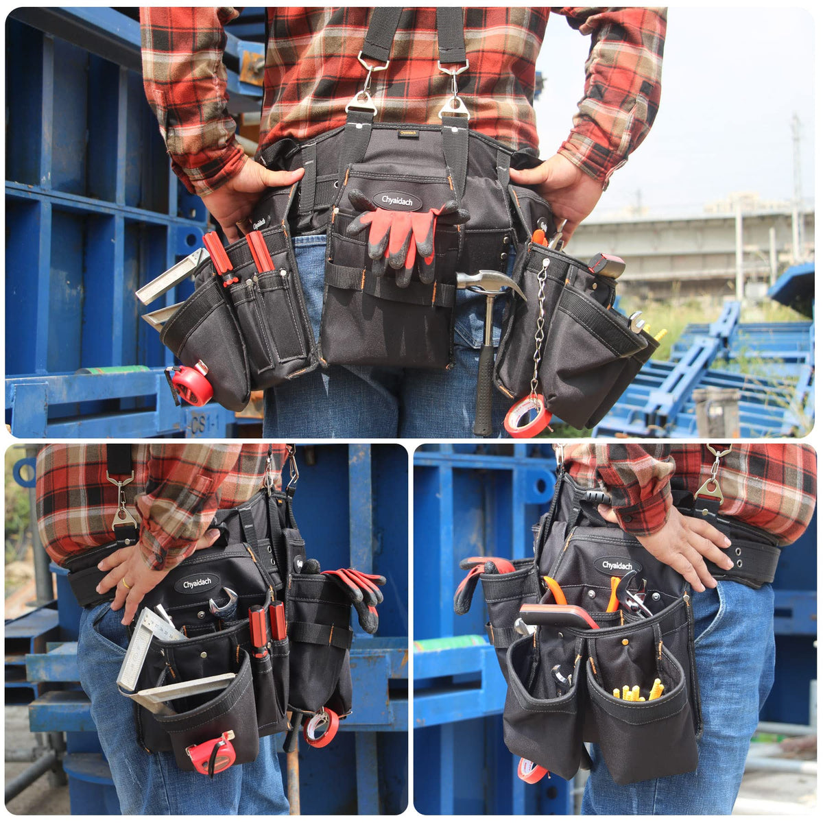 16-Pockets Adjustable Tool Belts with Suspenders C41101