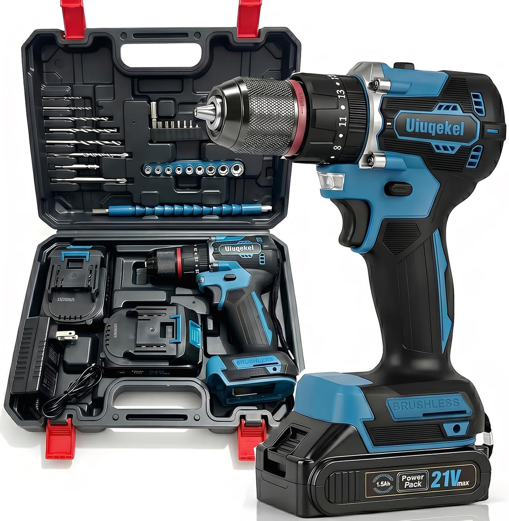 21V Brushless Cordless Drill Driver Kit with 2 Batteries & Charger P849969