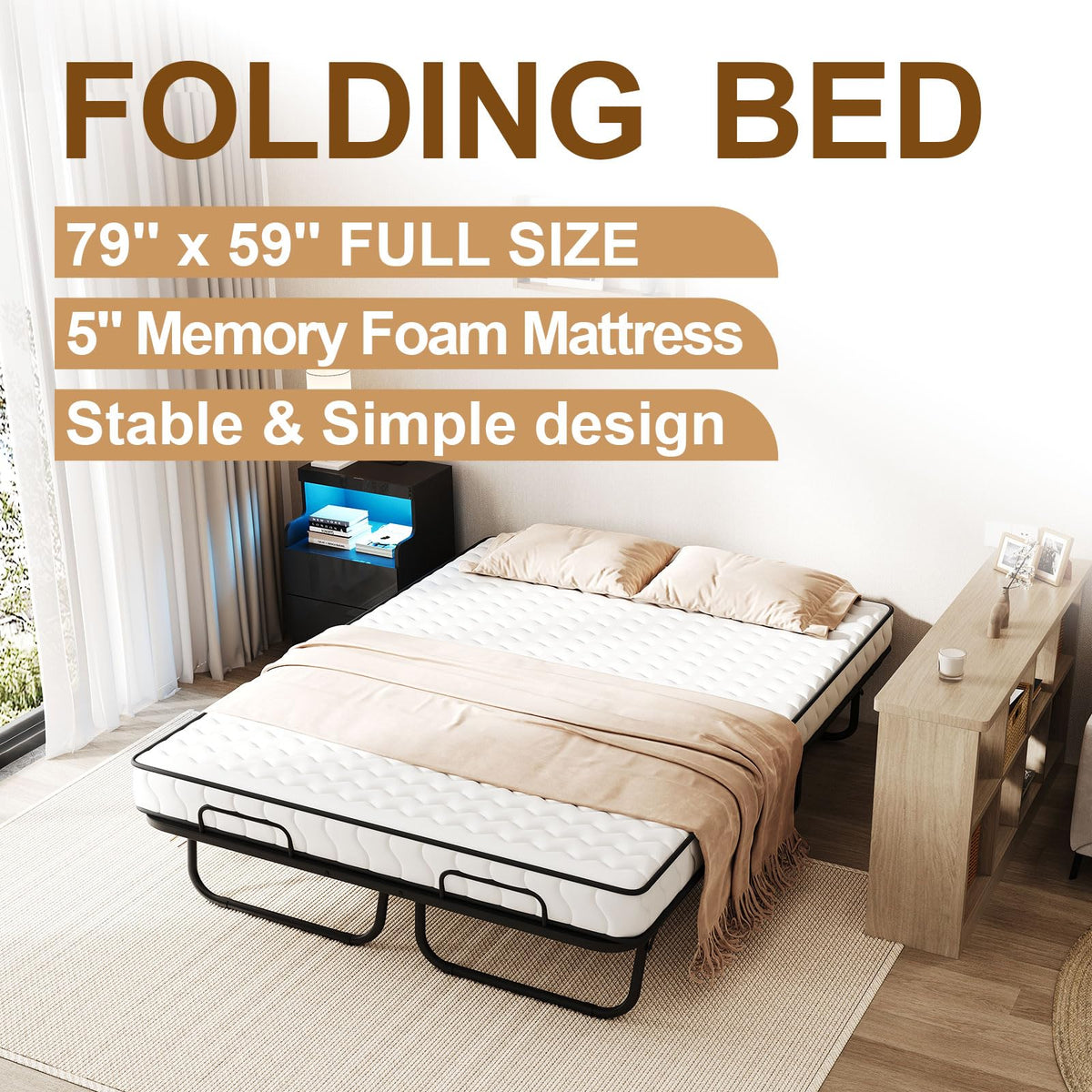 Full Size Folding Bed with 5" Memory Foam Mattress H206