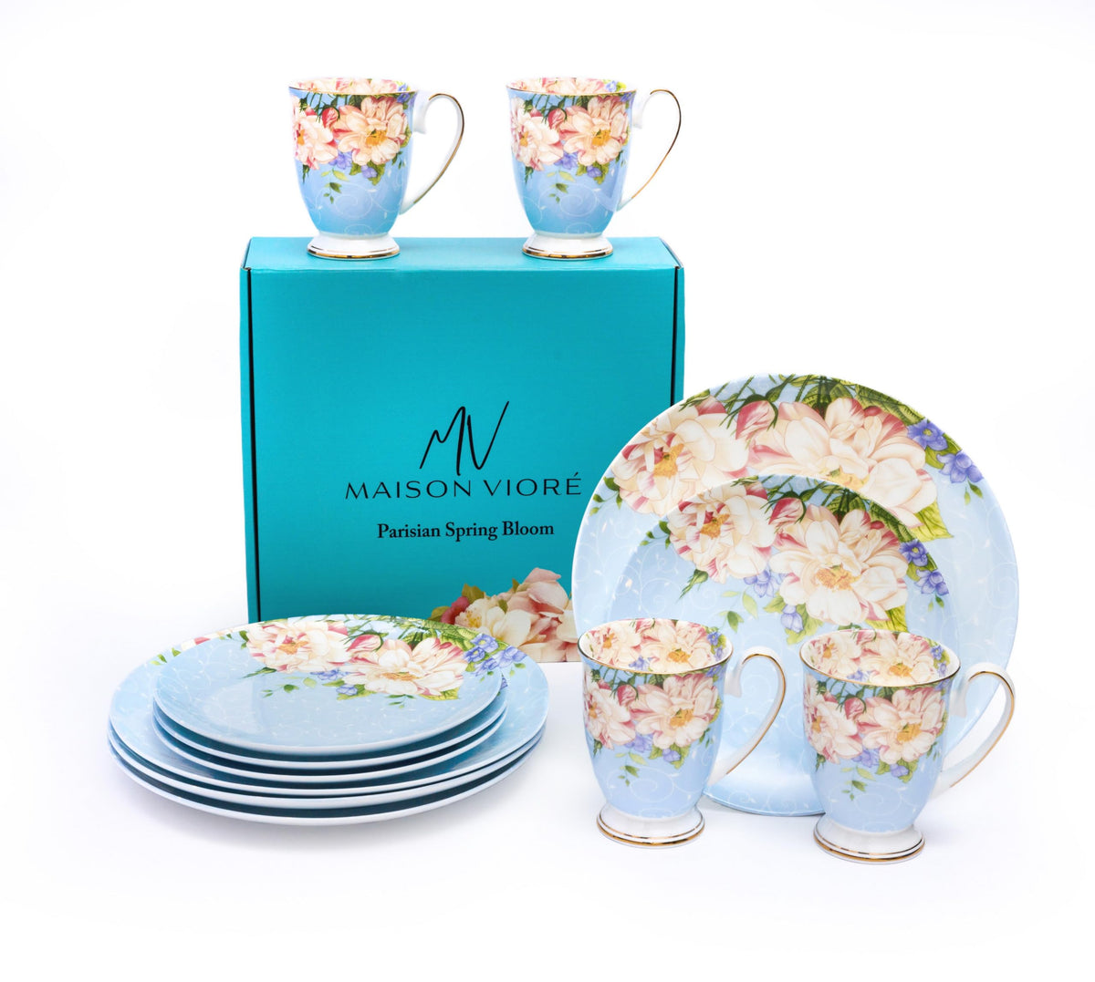 Blue Ceramic Porcelain 12 Pc Plates and Mugs Set Z752945