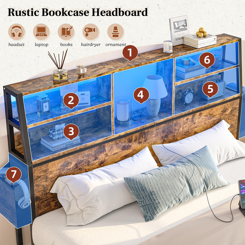 Queen Bed Frame with Storage Headboard and 2 Drawers G9653