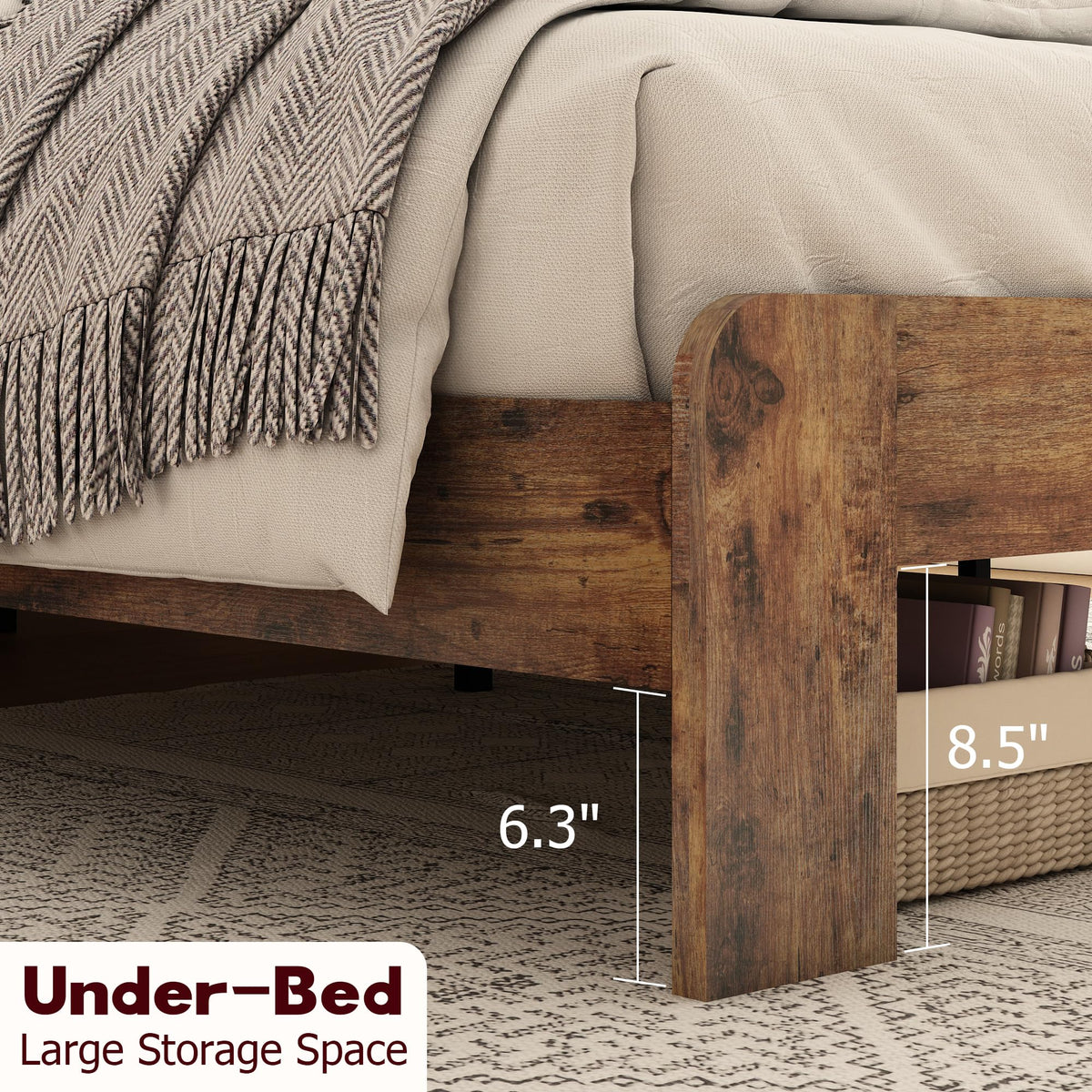 Wood Full Size Bed Frame with Headboard and Footboard P540336