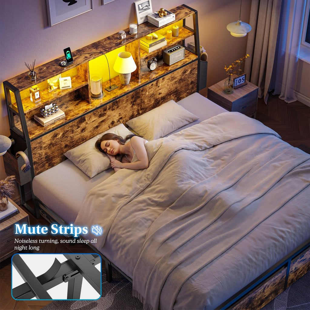 Queen Bed Frame with Storage Headboard and 2 Drawers G9653