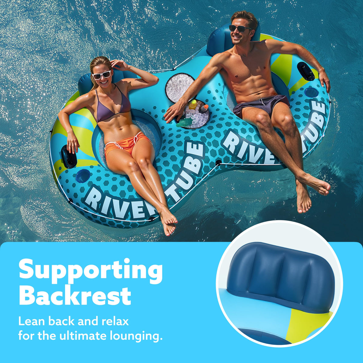 2-Person Inflatable River Tube with 2 Cup Holders & Removable Cooler X386