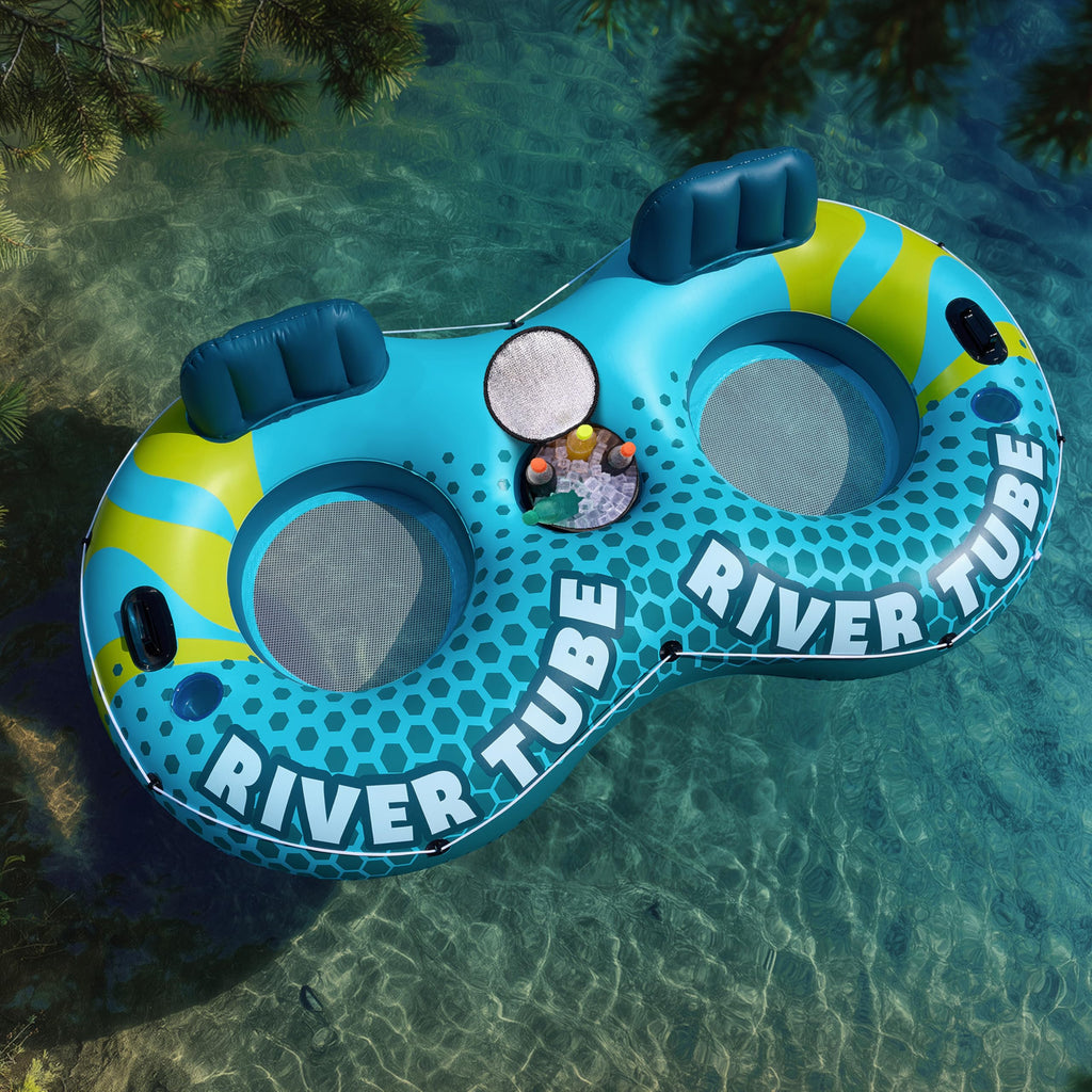 2-Person Inflatable River Tube with 2 Cup Holders & Removable Cooler X386