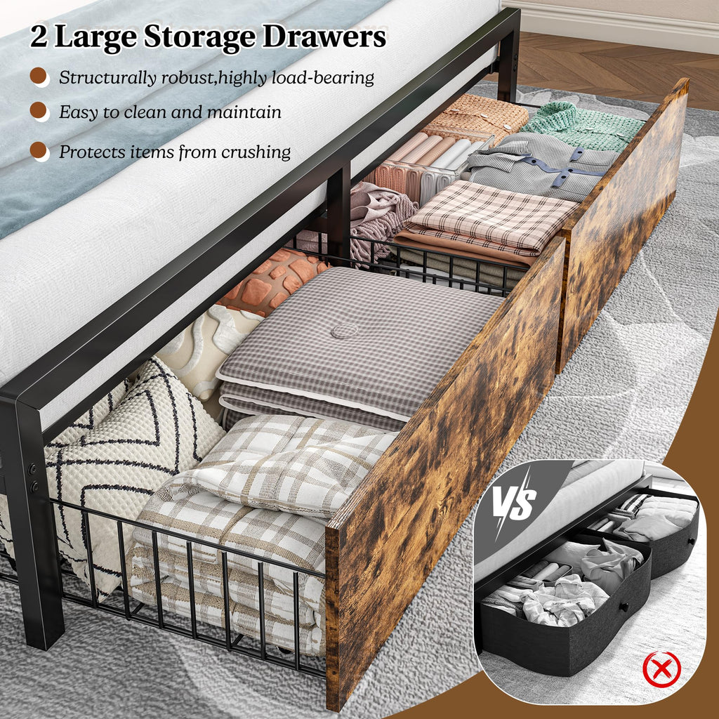 Queen Bed Frame with Storage Headboard and 2 Drawers G9653