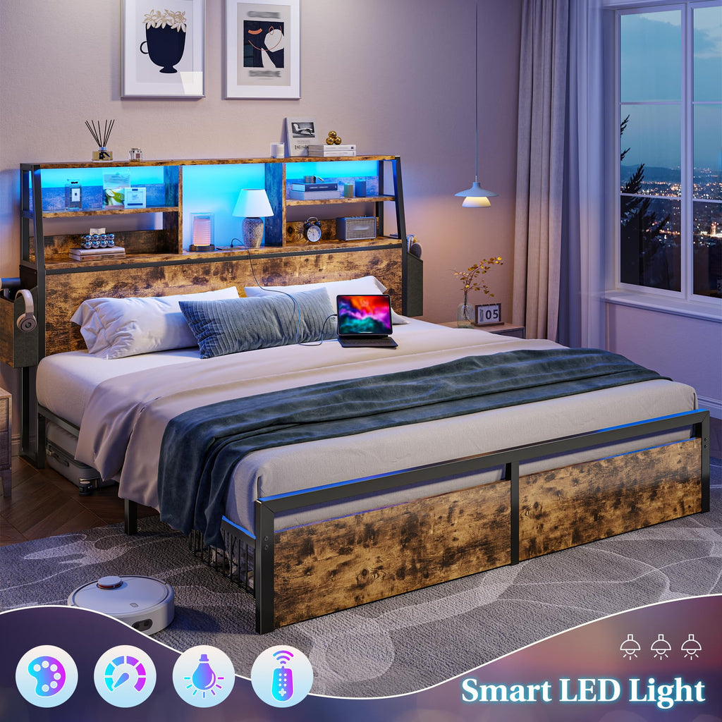 Queen Bed Frame with Storage Headboard and 2 Drawers G9653