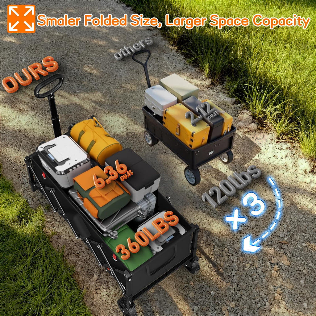 35" Extra Long Foldable Wagon Cart with Wheels M1858