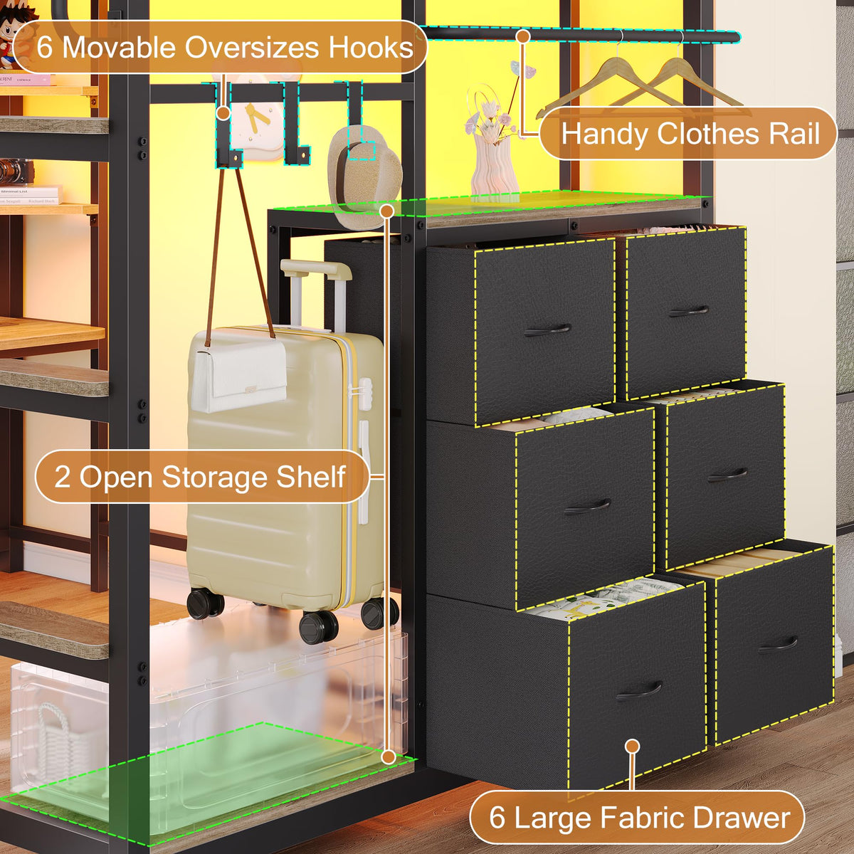 Twin Loft Bed with Storage and 6 Drawers J2655