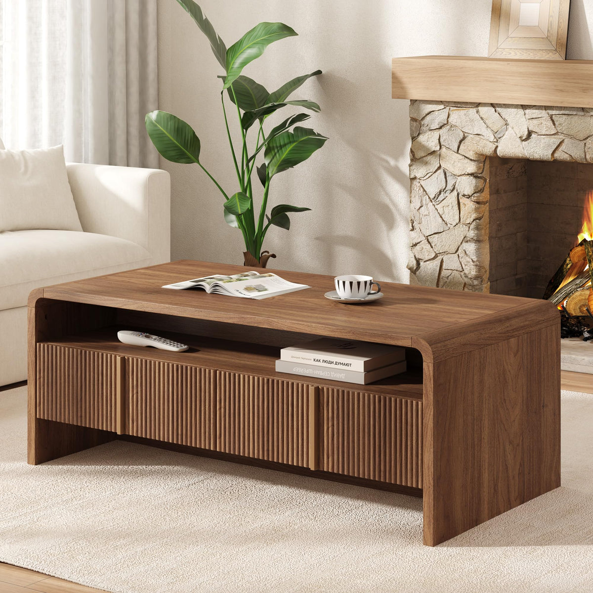 Fluted Coffee Table with Storage L41460