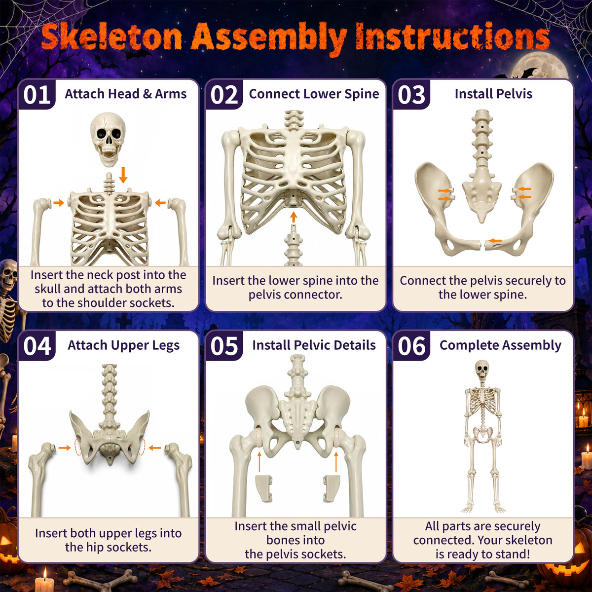 2 Pack 5.4ft Life Size Skeleton with Movable Joints M1610