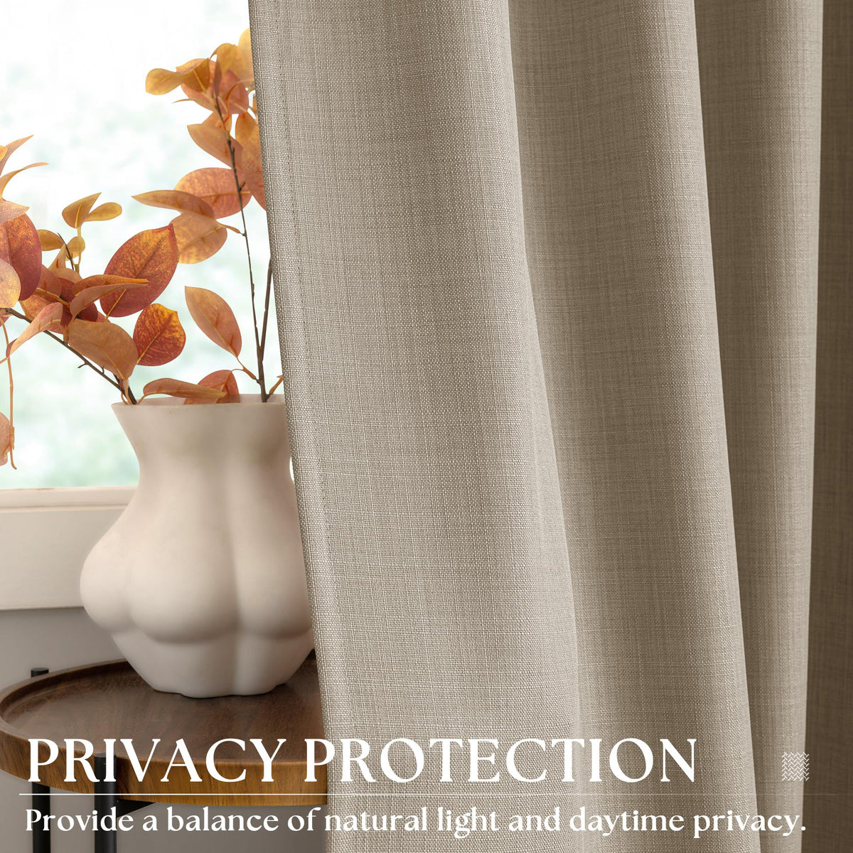 Taupe Linen Textured Grommet Curtains A11367