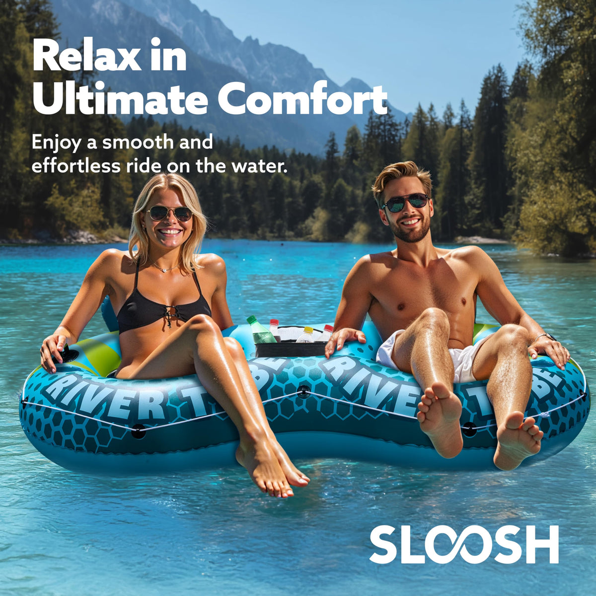 2-Person Inflatable River Tube with 2 Cup Holders & Removable Cooler X386